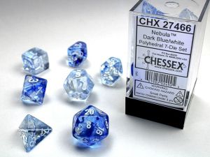 RPG DICE SET - CHESSEX - NEBULA DARK BLUE/WHITE