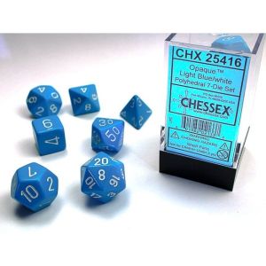 RPG DICE SET - CHESSEX - OPAQUE LIGHT BLUE/ WHITE