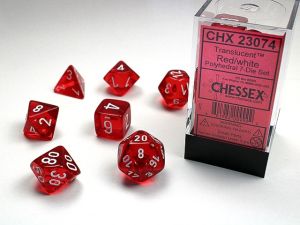RPG DICE SET - CHESSEX - RED/ WHITE TRANSLUCENT