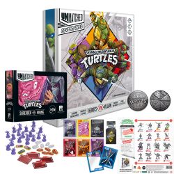 БЪНДЪЛ ALL-IN UNMATCHED ADVENTURES: TEENAGE MUTANT NINJA TURTLES + ULTIMATE MINIATURE PACK + SHREDDER VS  KRANG + DELUXE TOKENS + SLEEVES + COLLECTOR COIN + ALT ART + FOIL CARDS