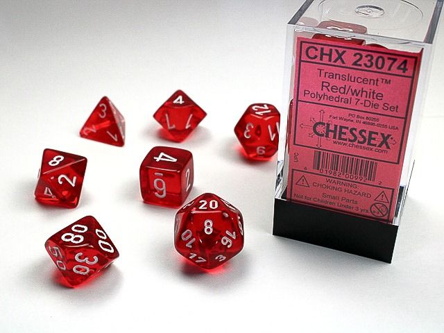 thumbnail image 2 of Dave's Dice Translucent Red RPG Dice Set - 7 Polyhedral + 3d6 (10 Dice) With Bag 2 of 5