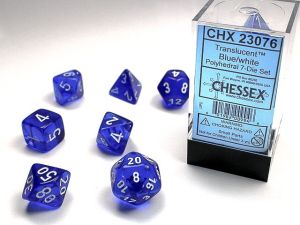 RPG DICE SET - CHESSEX - BLUE/ WHITE TRANSLUCENT