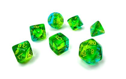 RPG DICE SET - CHESSEX - GREEN TEAL/YELLOW TRANSLUCENT