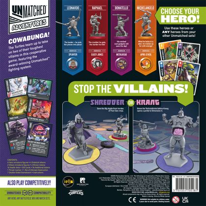 БЪНДЪЛ ALL-IN UNMATCHED ADVENTURES: TEENAGE MUTANT NINJA TURTLES + ULTIMATE MINIATURE PACK + SHREDDER VS  KRANG + DELUXE TOKENS + SLEEVES + COLLECTOR COIN + ALT ART + FOIL CARDS